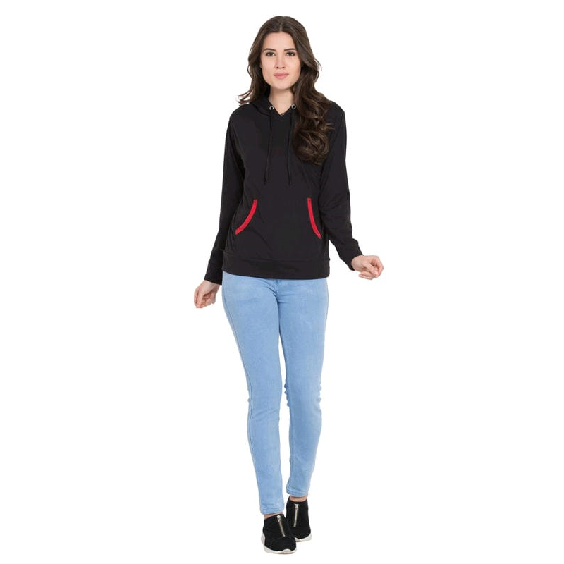 Black & Red Stripe Hoodies For Women